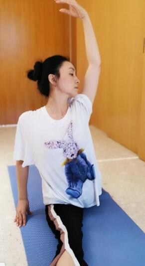 陶虹瑜伽轻松挑战一字马 秀玉臂天鹅颈优雅动人