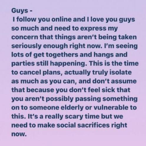 霉霉发文呼吁粉丝居家隔离 呼吁大家注意安全