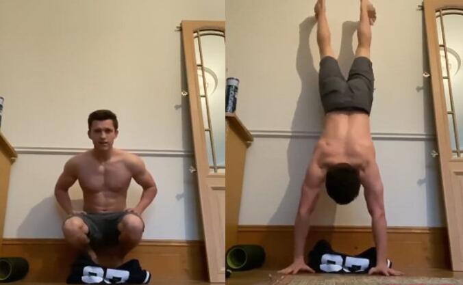 荷兰弟挑战倒立穿衣 秀了一把好身材，臂肌腹肌一览无余！