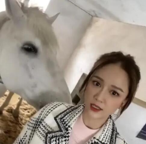陈乔恩复工拍戏 扎高马尾撒娇少女味十足 被白马亲吻直接吓跑