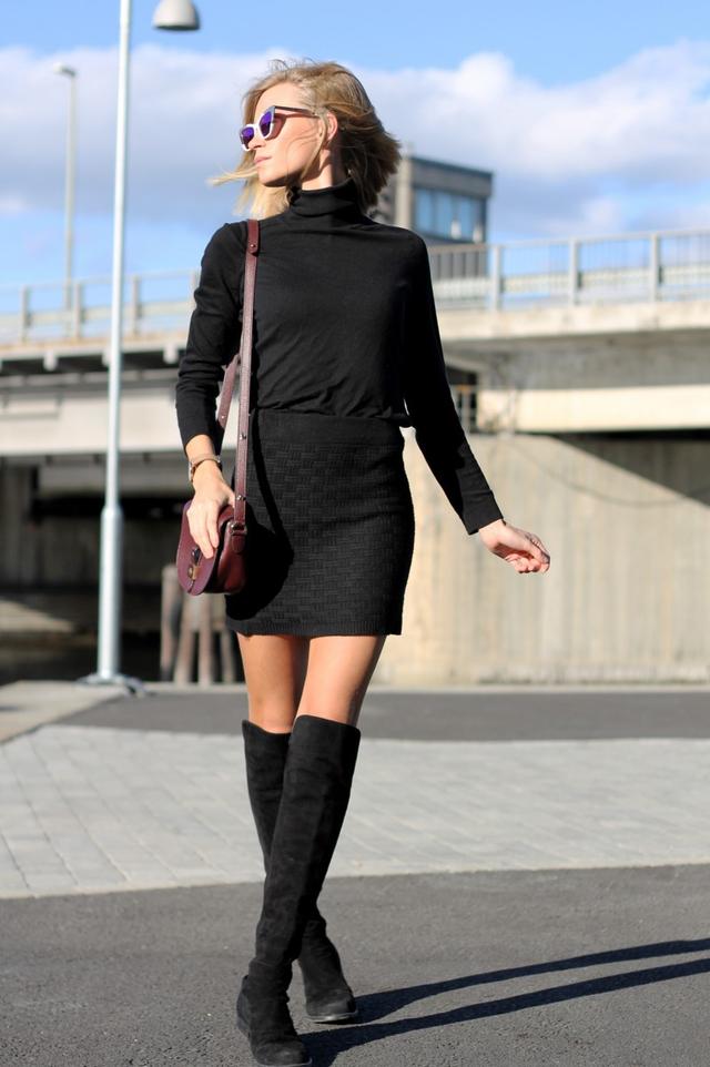 毛衣裙配长靴 优雅大气性感范儿十足