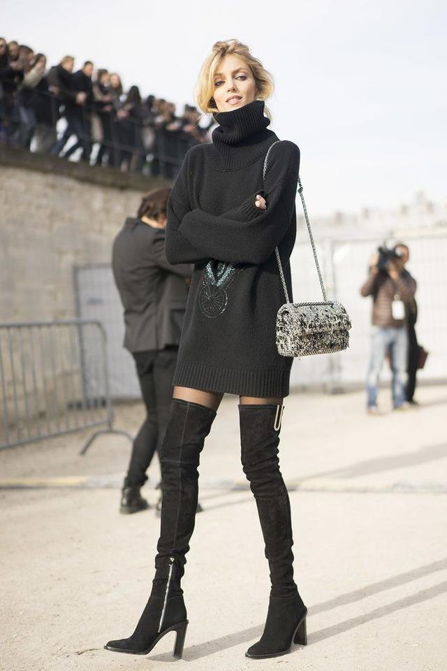 毛衣裙配长靴 优雅大气性感范儿十足