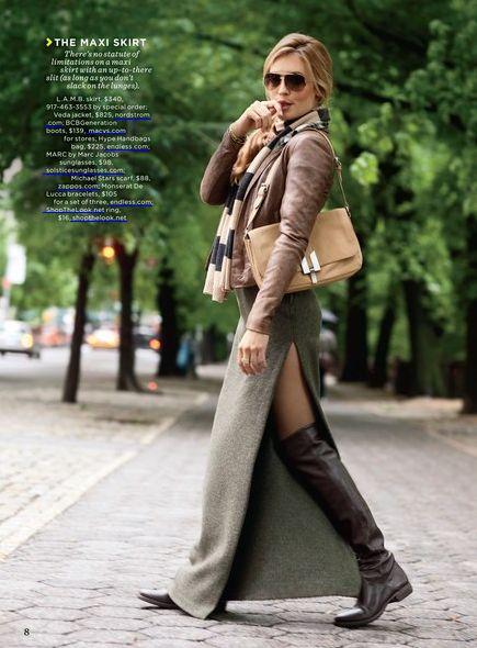 过膝长靴配高开衩裙 明星都在这样搭！