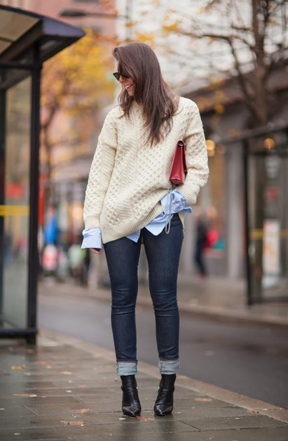 衬衫和套头毛衣叠穿