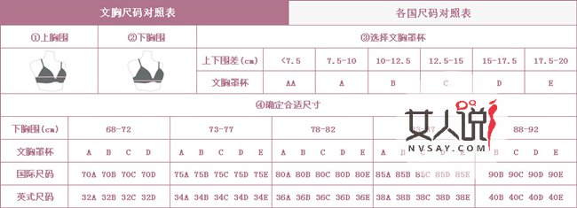 文胸尺码对照表 一分钟快速测量出准确的内衣尺寸