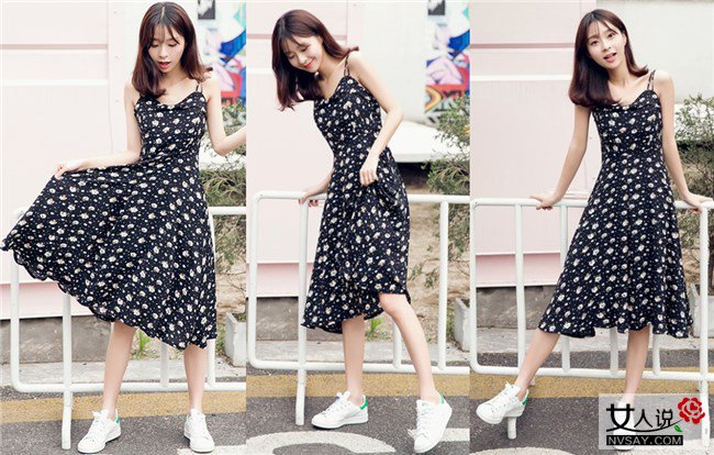 碎花连衣裙配什么鞋子好看 出街必备小白鞋穿出森女风