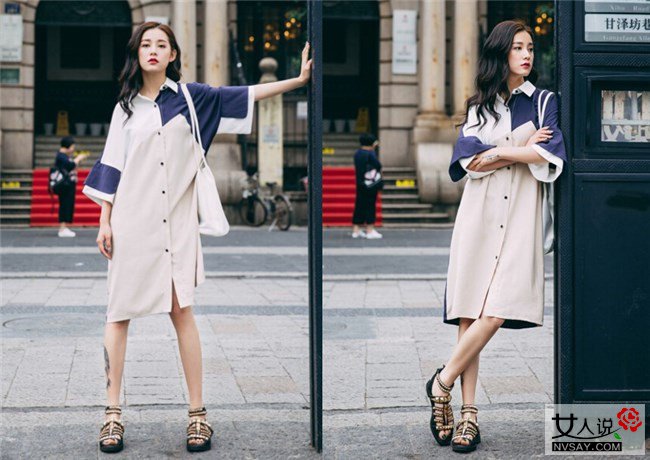 衬衫裙街拍 穿着帅气衬衫裙出街能让你美上天
