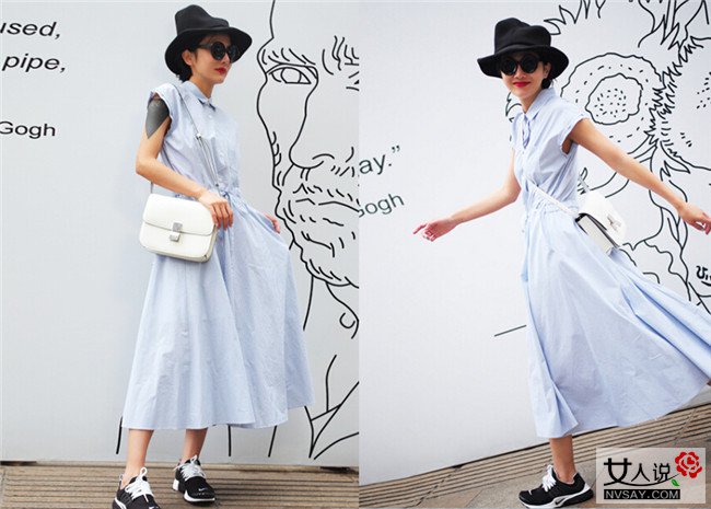 衬衫裙街拍 穿着帅气衬衫裙出街能让你美上天