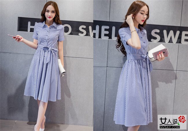 衬衫裙街拍 穿着帅气衬衫裙出街能让你美上天