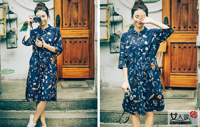 衬衫裙街拍 穿着帅气衬衫裙出街能让你美上天