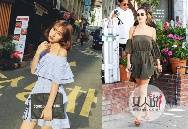 一字肩连衣裙街拍   8种款式一字肩连衣裙自信秀性感锁骨