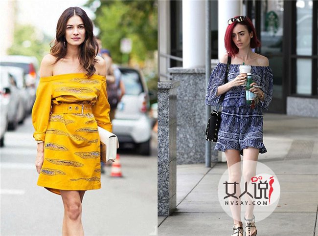 一字肩连衣裙街拍   8种款式一字肩连衣裙自信秀性感锁骨