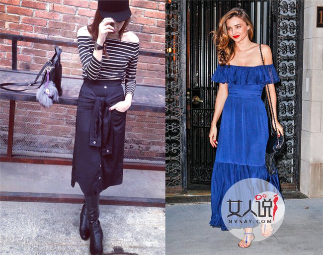 一字肩连衣裙街拍   8种款式一字肩连衣裙自信秀性感锁骨