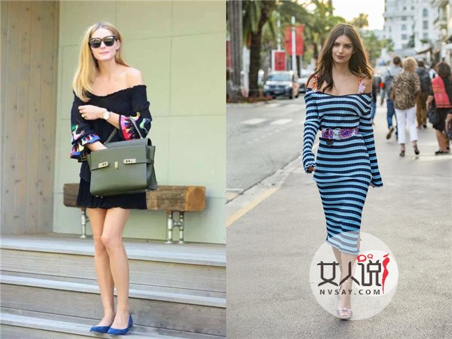 一字肩连衣裙街拍 8种款式一字肩连衣裙自信秀性感锁骨