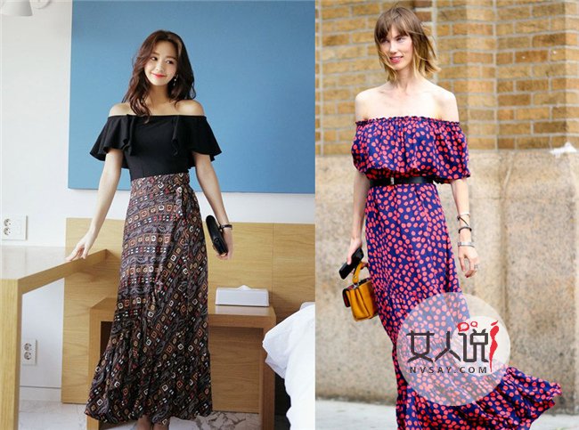 一字肩连衣裙街拍 8种款式一字肩连衣裙自信秀性感锁骨