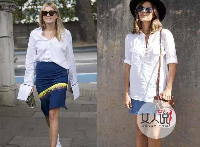 2017白衬衫街拍 白衬衫搭配仔裙经典最夯穿着