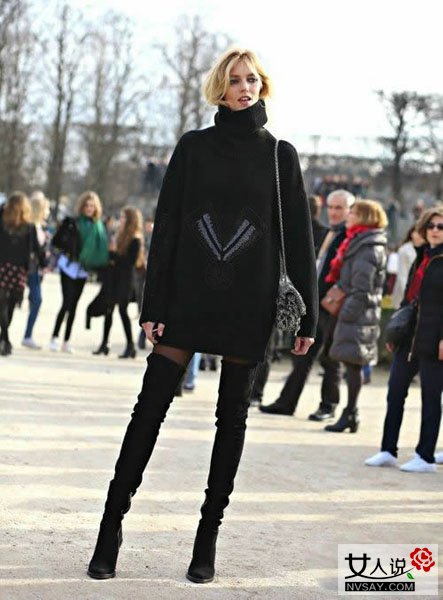 过膝长靴怎样搭配具有超强气场? 欧美街拍达人为你支招