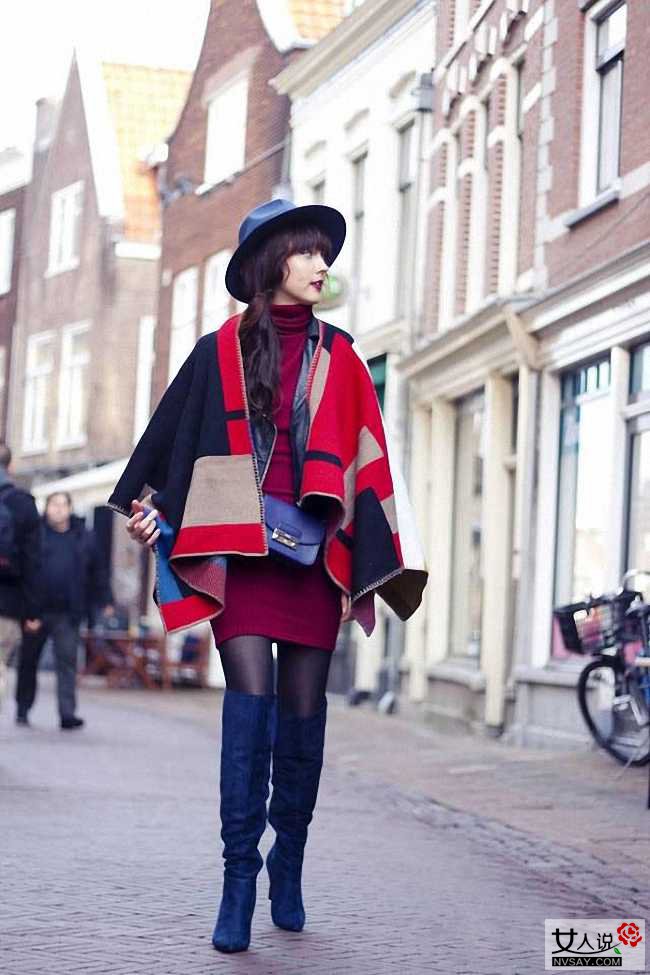 明星达人示范长款毛衣搭过膝长靴 显高显瘦超有范