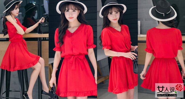 2016夏装红色连衣裙 360度秀出好身材赚足回头率